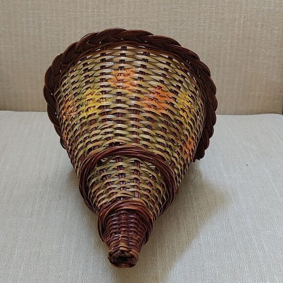 Wicker Cornucopia Basket Painted Fall Leaves Hanging Wall Pocket Decor Piece - Picture 8 of 10